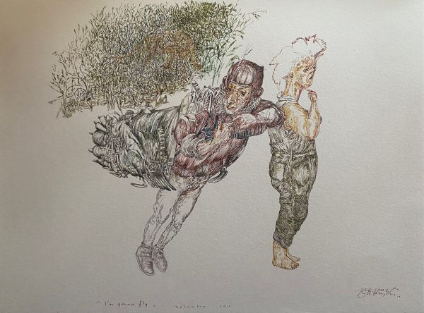 
                  I'm Gonna Fly, 2013, Ecoline on paper, 57 x 77 cm        