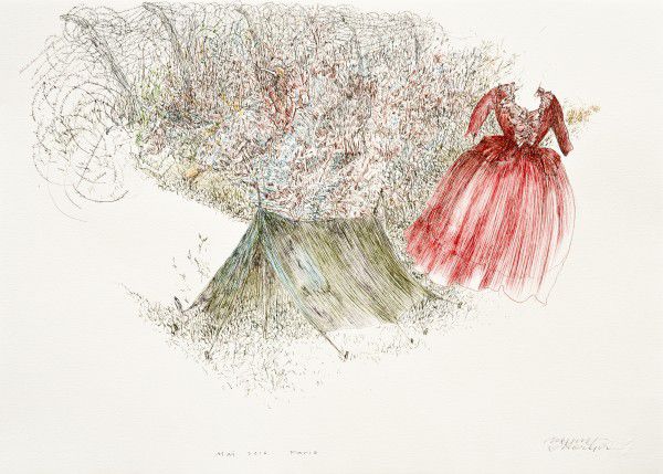 
                  Tent, 2016, Ecoline on paper, 50 x 70 cm        