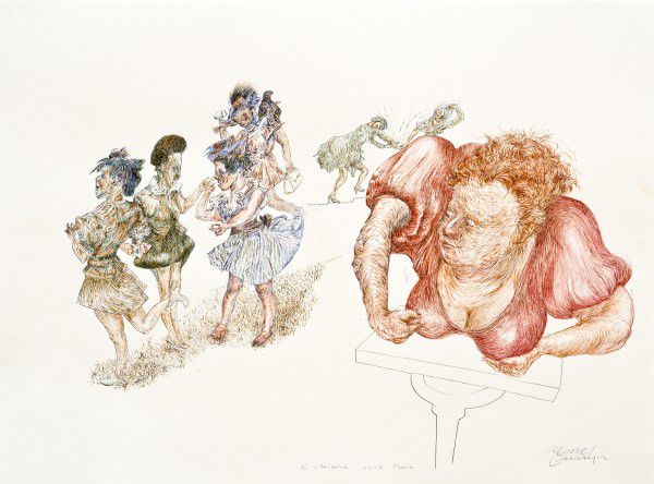 
                  Red Dress, 2016, Ecoline on paper, 56 x 76 cm        