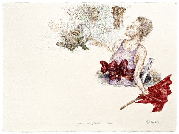 
                  Gift, 2016, Ecoline on paper, 56.5 x 77 cm        