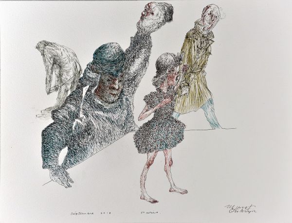 
                  Le Jardin des Plaintes / Dessin 51 / 22 Septembre 2018  Paris, 2018, Ecoline on arches paper, 46 x 61 cm        