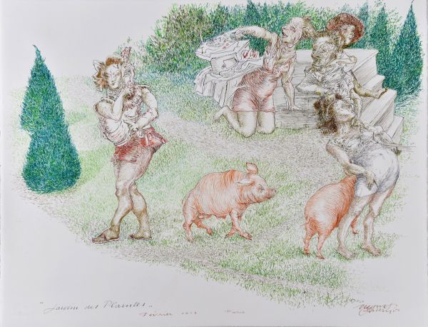 
                  Le Jardin des Plaintes / Dessin 52 / 12 Février 2018  Paris, 2018, Ecoline on Arches paper, 50 x 65 cm        