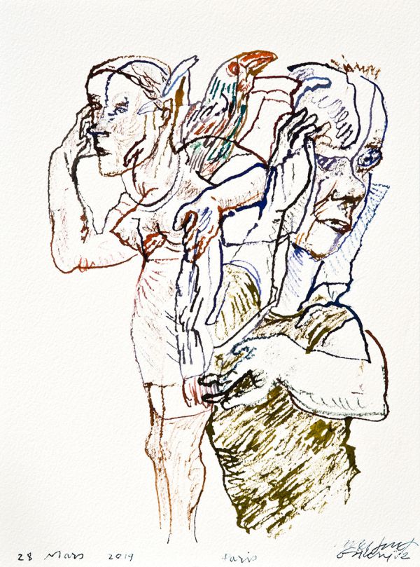 
                  28 Mars 2019, 2019, Coloured ecoline on paper, 31 x 23 cm        